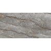 Szara płytka z połyskiem o wymiarach 120 x 60 cm, z widocznymi ciemniejszymi i jaśniejszymi żyłkami oraz naturalnym wzorem przypominającym kamień. Powierzchnia jest gładka, z subtelnymi różnicami w odcieniach szarości.