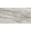 Szara płytka o wymiarach 120 x 60 cm z wyraźnym wzorem przypominającym naturalny kamień, z ciemniejszymi żyłkami biegnącymi przez całą powierzchnię. Struktura płytki jest gładka, z subtelnym połyskiem.