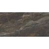 Zdjęcie przedstawia płytkę podłogowo-ścienną o wymiarach 120 x 60 cm z wysokim połyskiem, w odcieniach brązu i szarości, z widocznymi naturalnymi wzorami przypominającymi marmur. Powierzchnia płytki jest gładka i błyszcząca, z delikatnymi, jasnymi żyłkami.