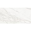 Płytka podłogowo-ścienna o wymiarach 120 x 60 cm z połyskiem, w kolorze srebrnym z delikatnym, marmurowym wzorem w odcieniach bieli i szarości. Produkt to "Mexen Rayas Silver gres szkliwiony rekt. G1, TL147-120-060-01".