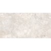 Zdjęcie przedstawia płytkę podłogowo-ścienną o wymiarach 120 x 60 cm z połyskiem, w odcieniach szarości z delikatnym wzorem przypominającym naturalny kamień. Produkt to "Mexen Tubac Gris gres szkliwiony rekt. G1, TL118-120-060-04".