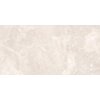 Jasna płytka podłogowo-ścienna o wymiarach 120 x 60 cm z połyskiem, z delikatnym wzorem przypominającym naturalny kamień w odcieniach kremowych i beżowych. Powierzchnia jest gładka, z subtelnymi żyłkami i plamkami w jaśniejszych i ciemniejszych tonach.