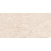 Płytka podłogowo-ścienna o wymiarach 120 x 60 cm z wzorem przypominającym naturalny kamień w odcieniach beżu i kremu, z delikatnymi żyłkami w jaśniejszych i ciemniejszych tonach. Powierzchnia jest gładka i szkliwiona, co nadaje jej elegancki wygląd.