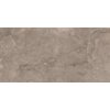 Na zdjęciu widoczna jest płytka podłogowo-ścienna o wymiarach 120 x 60 cm, w kolorze taupe z połyskiem, z delikatnym wzorem przypominającym naturalny kamień. Powierzchnia płytki jest gładka, z subtelnymi żyłkami i różnicami tonalnymi.