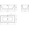 Schemat wanny wolnostojącej o wymiarach 170 x 80 cm z widocznymi wymiarami: wysokość 580 mm, szerokość 800 mm, długość 1700 mm, oraz odległość 450 mm od górnej krawędzi do przelewu. Na rysunku zaznaczono również odległość 850 mm od przelewu do środka wanny.