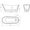 Schemat wanny wolnostojącej z trzema widokami: z boku, z góry i z przodu, z wymiarami 1700 x 750 mm, wysokością 720 mm oraz szczegółami takimi jak przelew i odpływ. Widoczne są oznaczenia wymiarów: 1170 mm, 480 mm, 440 mm, 640 mm i 330 mm.