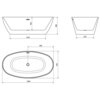 Schemat przedstawia wymiary wanny wolnostojącej o wymiarach 180 x 95 cm, z widocznymi oznaczeniami: 1250 mm, 620 mm, 460 mm, 580 mm, 900 mm i 950 mm. Wanna jest biała z czarnym przelewem.