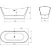 Schemat przedstawia wymiary wanny wolnostojącej o wymiarach 170 x 75 cm, z widocznymi oznaczeniami: 1170 mm, 720 mm, 400 mm, 390 mm, 850 mm i 750 mm. Produkt opisany jest jako "Mexen Celia wanna wolnostojąca 170 x 75 cm, biała, przelew miedź szczotkowana - 52331707500-65".