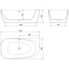 Schemat przedstawia wymiary wanny wolnostojącej o wymiarach 170 x 90 cm, z oznaczeniami: 1460 mm, 675 mm, 435 mm, 560 mm, 1700 mm, 885 mm, 900 mm. Widać widok z boku, z przodu oraz z góry, z zaznaczonymi miejscami na odpływ i przelew.