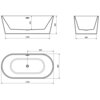 Na zdjęciu widoczne są trzy rysunki techniczne wanny wolnostojącej o wymiarach 170 x 80 cm, z oznaczeniami wymiarów: 1440 mm, 450 mm, 580 mm, 680 mm, 850 mm, 800 mm i 1700 mm. Rysunki przedstawiają widok z boku, z przodu oraz z góry, z zaznaczonym przelewem i otworem odpływowym.