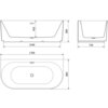 Schemat przedstawia wymiary wanny wolnostojącej przyściennej o wymiarach 1700 x 800 mm, z zaznaczonymi wysokościami 580 mm i 455 mm oraz szerokością 1540 mm i 720 mm. Na rysunku widoczne są linie konturowe wanny oraz otwór przelewowy.