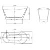 Schemat wanny wolnostojącej o wymiarach 1500 x 750 mm, z widocznymi oznaczeniami wymiarów: 720 mm wysokości, 970 mm szerokości wewnętrznej, 665 mm szerokości zewnętrznej oraz 450 mm szerokości podstawy. Przelew wanny jest oznaczony jako chromowany.