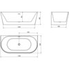 Schemat przedstawia wymiary wanny wolnostojącej przyściennej o wymiarach 170 x 80 cm, z widocznymi oznaczeniami: 1450 mm, 450 mm, 580 mm, 690 mm, 850 mm, 800 mm, 1700 mm. Wanna jest biała z czarnym przelewem.