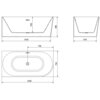 Rysunek techniczny przedstawia wymiary wanny wolnostojącej, z widokiem z boku, z przodu i z góry. Wymiary to 1500 x 750 mm, a wysokość wynosi 580 mm; widoczne są także oznaczenia 1420 mm, 670 mm i 450 mm.