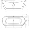 Schemat przedstawia wymiary wanny wolnostojącej o wymiarach 1600 x 750 mm, z widocznymi oznaczeniami wysokości 720 mm, 550 mm, 470 mm, 610 mm oraz 30 mm. Na rysunku zaznaczono również położenie przelewu i odpływu.