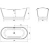 Schemat przedstawia wymiary wanny wolnostojącej o wymiarach 170 x 80 cm, z widocznymi oznaczeniami: 1280 mm, 720 mm, 445 mm, 560 mm, 850 mm i 800 mm. Na rysunku zaznaczono również otwór przelewowy oraz odpływ.