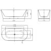 Na zdjęciu widoczne są trzy rysunki techniczne wanny wolnostojącej, przedstawiające jej wymiary: 1700 x 800 mm, z oznaczeniami takimi jak 1400 mm, 1170 mm, 735 mm, 580 mm, 440 mm, 470 mm oraz 12 mm. Rysunki pokazują widok z boku, z góry i z przodu, z zaznaczonymi liniami wymiarowymi.