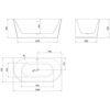 Schemat przedstawia wymiary wanny wolnostojącej przyściennej o wymiarach 150 x 75 cm, z oznaczeniami takimi jak 1245 mm, 660 mm, 580 mm, 440 mm, 750 mm, 420 mm, 375 mm, 970 mm oraz średnicą odpływu Ø50 mm. Na rysunku widoczne są trzy widoki: z boku, z przodu i z góry, z zaznaczonymi szczegółowymi wymiarami.