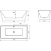 Schemat przedstawia wymiary wanny wolnostojącej Mexen Malaga, białej, o wymiarach 170 x 80 cm, z oznaczeniami: 1400 mm, 850 mm, 800 mm, 650 mm, 580 mm i 450 mm. Widoczne są trzy widoki: z boku, z góry i z przodu, z zaznaczonymi miejscami odpływu i przelewu.
