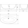 Schemat przedstawia wymiary wanny wolnostojącej przyściennej o wymiarach 170 x 88 cm, z widocznymi oznaczeniami: 1660 mm, 1695 mm, 880 mm, 580 mm, 450 mm i 745 mm. Produkt opisany jest jako "Mexen Bruna wanna wolnostojąca przyścienna 170 x 88 cm, biała połysk, przelew miedź szczotkowana - 52731708800-65".