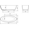 Schemat przedstawia wymiary wanny wolnostojącej, z widokiem z boku, z przodu i z góry, z oznaczeniami: 1700 x 700 mm, 1250 mm, 1180 mm, 550 mm, 560 mm, 460 mm.