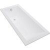 Biała, prostokątna wanna o gładkiej powierzchni z widocznymi otworami odpływowymi. Produkt to "Mexen Cubik wanna prostokątna 180 x 80 cm, biała - 55031808000".