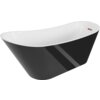 Wanna wolnostojąca o gładkiej, białej powierzchni wewnętrznej i czarnej zewnętrznej, z przelewem w kolorze różowego złota. Produkt ma elegancki, nowoczesny design.