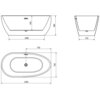 Schemat przedstawia wymiary wanny wolnostojącej o wymiarach 1500 x 750 mm, z widocznymi oznaczeniami 1080 mm, 580 mm, 450 mm i 470 mm. Produkt to "Mexen Eos wanna wolnostojąca 150 x 75 cm, biała, przelew złoty - 52471507500-50".