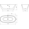 Schemat przedstawia wymiary wanny wolnostojącej o wymiarach 170 x 80 cm, z oznaczeniami: 1150 mm, 460 mm, 580 mm, 470 mm, 850 mm, 800 mm, 1700 mm. Produkt to Mexen Eris z przelewem w kolorze różowego złota.