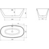 Schemat przedstawia wymiary wanny wolnostojącej o wymiarach 1550 x 800 mm, z zaznaczonymi wysokościami 580 mm i 460 mm oraz szerokością 1000 mm i 470 mm. Widoczne są również szczegóły dotyczące przelewu i odpływu, a także wewnętrzne wymiary 775 mm.
