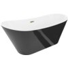 Wolnostojąca wanna o wymiarach 150 x 75 cm z białym wnętrzem i czarną zewnętrzną powierzchnią, wyposażona w złoty przelew. Produkt ma elegancki, nowoczesny design.
