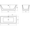 Na zdjęciu widoczne są trzy rysunki techniczne wanny wolnostojącej z wymiarami: 1700 x 750 mm, 1400 x 450 mm, oraz 630 mm wysokości. Rysunki przedstawiają widok z boku, z przodu i z góry, z zaznaczonymi wymiarami w milimetrach.