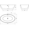 Schemat przedstawia wymiary wanny wolnostojącej o wymiarach 175 x 100 cm, z widocznymi oznaczeniami: 1100 mm, 450 mm, 580 mm, 610 mm, 875 mm, 1000 mm i 1750 mm. Wanna ma owalny kształt z przelewem i otworem odpływowym.
