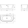 Schemat przedstawia wymiary wanny wolnostojącej przyściennej o wymiarach 1500 x 750 mm, z oznaczeniami 1350 mm, 680 mm, 580 mm i 450 mm. Produkt ma przelew w kolorze różowego złota.