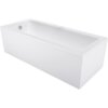 Biała, prostokątna wanna z obudową, o gładkiej powierzchni i widocznym odpływie w jednym z rogów. Produkt to "Mexen Cubik wanna prostokątna 140 x 70 cm z obudową, biała - 55031407000X".