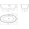 Schemat wanny wolnostojącej z trzema widokami: z boku, z góry i z przodu, z wymiarami 1800 x 900 mm, 1280 mm i 580 mm oraz oznaczeniami 450 mm i 825 mm. Produkt opisany jako "Mexen Bilbao wanna wolnostojąca 180 x 90 cm, biała/czarna, przelew biały - 51311809075-20".