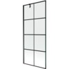 Przesłane zdjęcie przedstawia jednoskrzydłowy parawan nawannowy o wymiarach 80 x 150 cm z czarną kratką i czarną ramą. Produkt ma prostokątny kształt i jest podzielony na osiem równych sekcji przez czarne linie.