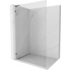 Przedstawiono ściankę prysznicową typu walk-in o wymiarach 50 x 200 cm, wykonaną z przezroczystego szkła o grubości 8 mm, w kolorze gun gray szczotkowanym. Ścianka jest zamontowana w rogu pomieszczenia z marmurowymi ścianami.