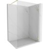 Przesłane zdjęcie przedstawia ściankę prysznicową typu walk-in o wymiarach 90 x 200 cm, wykonaną z transparentnego szkła o grubości 8 mm, z elementami w kolorze złotym szczotkowanym. Ścianka jest umieszczona w narożniku z marmurowymi ścianami.