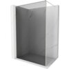 Ścianka prysznicowa typu walk-in z ramką, wykonana z grafitowego szkła o grubości 8 mm, z wykończeniem w kolorze niklu szczotkowanego. Produkt ma wymiary 70 x 202 cm i jest umieszczony w marmurowej wnęce.