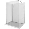 Przeszklona ścianka prysznicowa typu walk-in o wymiarach 110 x 70 cm, z transparentnym szkłem i metalowymi elementami w kolorze gun metal. Ścianka jest umieszczona na tle imitującym marmur.