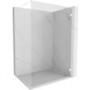 Przezroczysta ścianka prysznicowa o wymiarach 80 x 200 cm z białymi elementami montażowymi, ustawiona na tle imitującym marmur. Produkt ma minimalistyczny design z prostymi liniami i gładką powierzchnią.