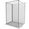 Na zdjęciu znajduje się ścianka prysznicowa typu walk-in o wymiarach 90 x 70 cm z czarną ramką i wykończeniem gun metal, ustawiona na tle ściany z jasnego marmuru. Produkt ma prostą, nowoczesną konstrukcję z przezroczystego szkła i metalowych elementów.