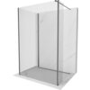 Przedstawiono ściankę prysznicową typu walk-in o wymiarach 140 x 75 x 30 cm, wykonaną z transparentnego szkła z gun gray szczotkowanymi elementami. Ścianka jest umieszczona na tle imitującym marmur.