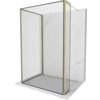 Przedstawiono ściankę prysznicową typu walk-in o wymiarach 120 x 110 x 30 cm z czarną ramką i złotymi elementami. Ścianka jest umieszczona na tle imitującym marmur.