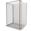 Przedstawiono ściankę prysznicową typu walk-in o wymiarach 100 x 80 x 40 cm z czarną ramką i elementami w kolorze miedzi szczotkowanej. Ścianka jest umieszczona na tle imitującym marmur.