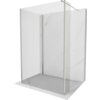 Przedstawiono ściankę prysznicową typu walk-in o wymiarach 120 x 70 x 30 cm, wykonaną z transparentnego szkła i wykończoną w niklu szczotkowanym. Ścianka jest umieszczona na tle imitującym marmur.