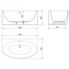 Na zdjęciu widoczne są trzy rysunki techniczne wanny wolnostojącej, przedstawiające jej wymiary: 1460 mm szerokości, 580 mm wysokości, 745 mm głębokości oraz 1495 mm długości i 825 mm szerokości w rzucie z góry. Na rysunkach znajdują się oznaczenia wymiarów oraz kształt wanny z przelewem.