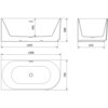 Diagram przedstawia wymiary wanny wolnostojącej o wymiarach 1500 x 750 mm, z oznaczeniami wysokości 580 mm i głębokości 455 mm, oraz szerokości 675 mm. Na rysunku widoczne są linie i strzałki wskazujące wymiary, a także otwór przelewowy i odpływowy.