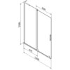Schemat techniczny przedstawia dwuskrzydłowy, rozsuwany parawan nawannowy o wymiarach 120 x 150 cm, z oznaczeniami długości 630 mm i 575 mm oraz wysokości 1500 mm. Produkt jest opisany jako "Mexen Velar L parawan nawannowy 2-skrzydłowy rozsuwany 120 x 150 cm, transparent, różowe złoto - 896-120-003-01-60".